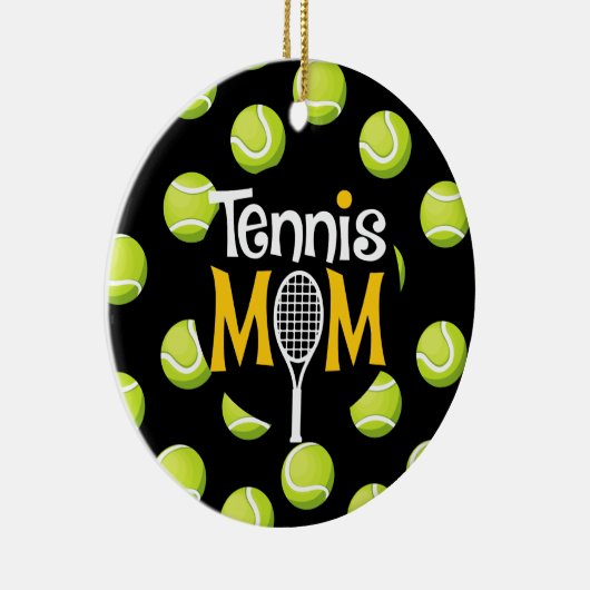 テニスの母とテニスのボールを黒い母 セラミックオーナメント (右)