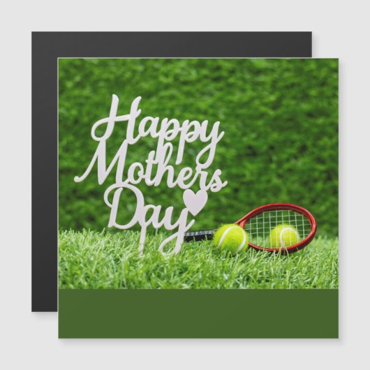 テニスの母の日、ボールとラケットが緑に浮かぶ (正面/裏面)