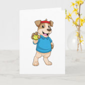 テニスの犬とテニスボール カード (黄色い花)