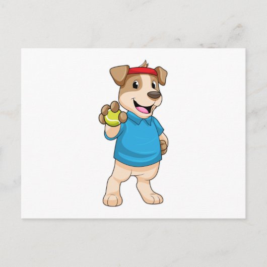 テニスの犬とテニスボール ポストカード (正面)