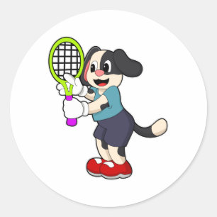 テニスの犬とテニスラケット ラウンドシール