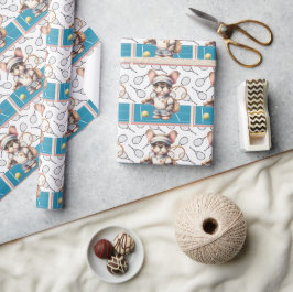 テニスの犬遊が試合に ラッピングペーパー