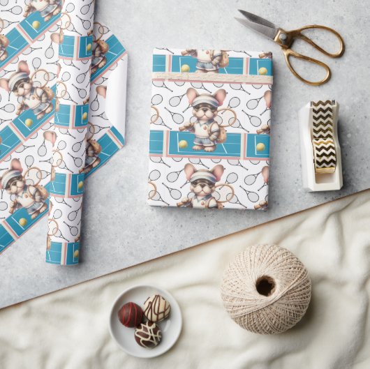 テニスの犬遊が試合に ラッピングペーパー (クラフト)