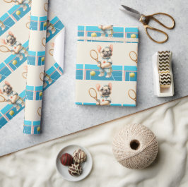 テニスの犬遊が試合に ラッピングペーパー