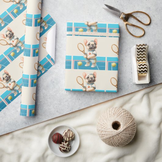 テニスの犬遊が試合に ラッピングペーパー (クラフト)