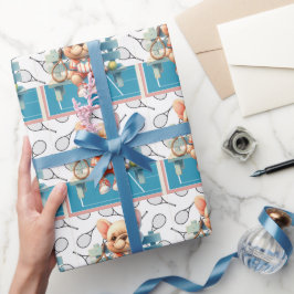 テニスの犬遊が試合に ラッピングペーパー