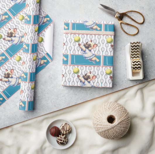 テニスの犬遊が試合に ラッピングペーパー (クラフト)