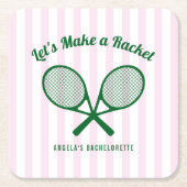 テニスの独身最後のパーティーで大騒ぎしよう ストライプ スクエアペーパーコースター (正面)