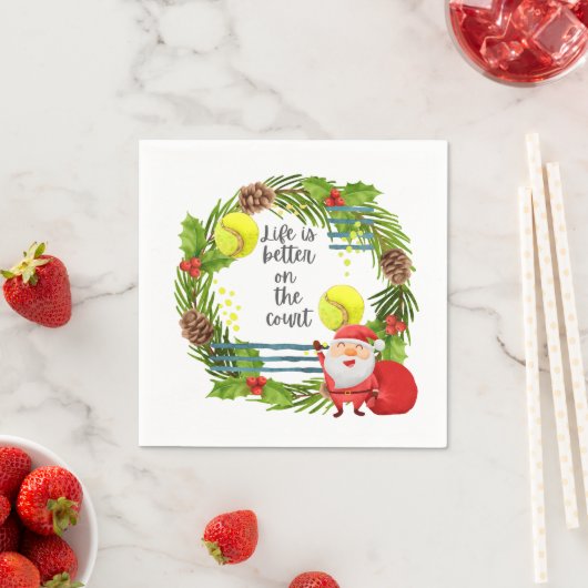 テニスの生活は裁判所のクリスマスパーティーの上で良い スタンダードカクテルナプキン (インサイチュ)