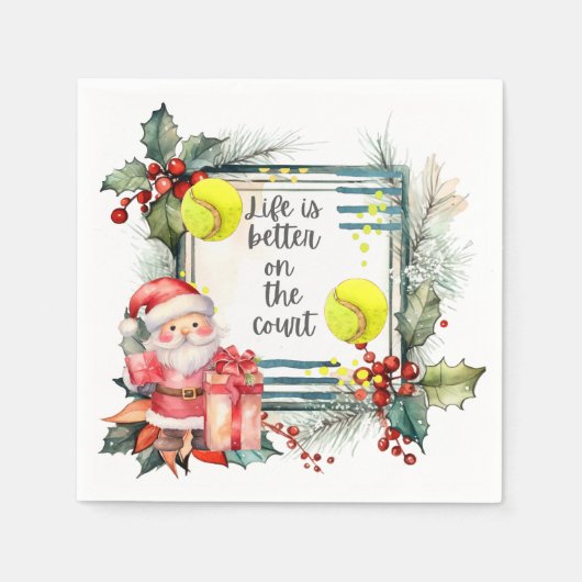 テニスの生活は裁判所のクリスマスパーティーの上で良い スタンダードカクテルナプキン (正面)