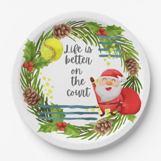 テニスの生活は裁判所のクリスマスパーティーの上で良い ペーパープレート (正面)