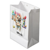 テニスの第1回愛犬の誕生日 ミディアムペーパーバッグ (正面アングル)