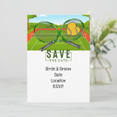 テニスの結婚式ボールとラケットで日付を保存 招待状 (スタンド正面)