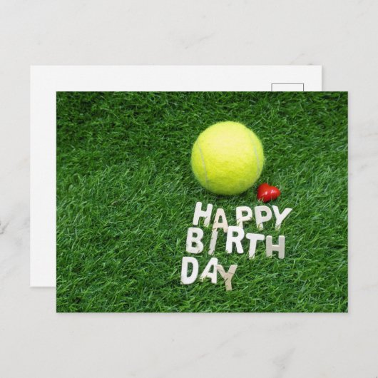 テニスの誕生日おめでとう愛のハート ポストカード (正面/裏面)