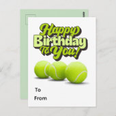 テニスの誕生日おめでとう テニスボール付き ポストカード (正面/裏面)