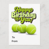 テニスの誕生日おめでとう テニスボール付き ポストカード (正面)