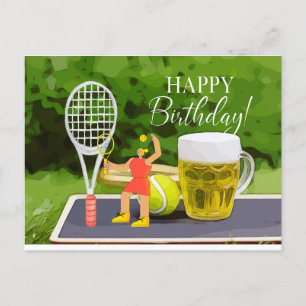 テニスの誕生日とビールとマママラケット ポストカード