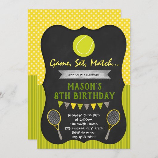 テニスの誕生日のテーマのパーティの招待状 招待状 (正面/裏面)