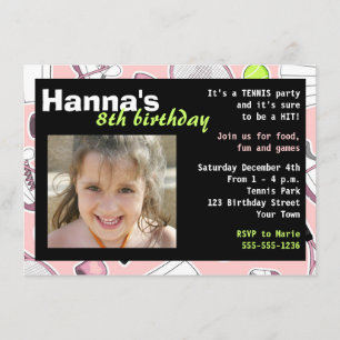 テニスの誕生日のパーティの招待状のピンク 招待状
