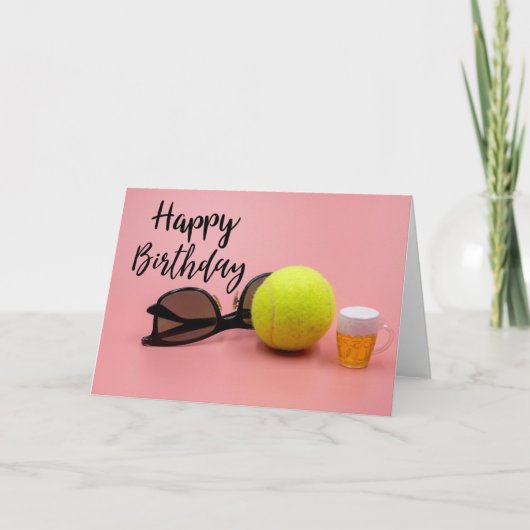 テニスの誕生日カードとピンク色のビール カード (正面)