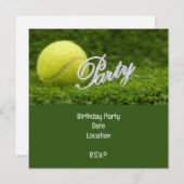 テニスの誕生日カード　プレーヤー用のボール付き 招待状 (正面/裏面)