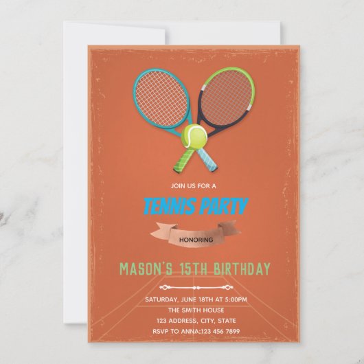 テニスの誕生日パーティーの招待 招待状 (正面)