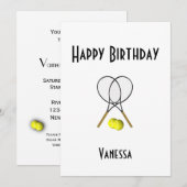 テニスの誕生日パーティー招待状（RSVP付き） 招待状 (正面/裏面)