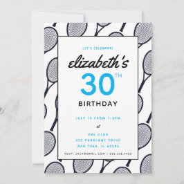 テニスの誕生日パーティー ブラック ブルー カスタム 招待状