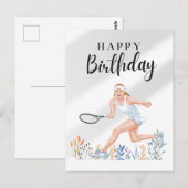 テニスの誕生日 女性プレーヤー ポストカード (正面/裏面)