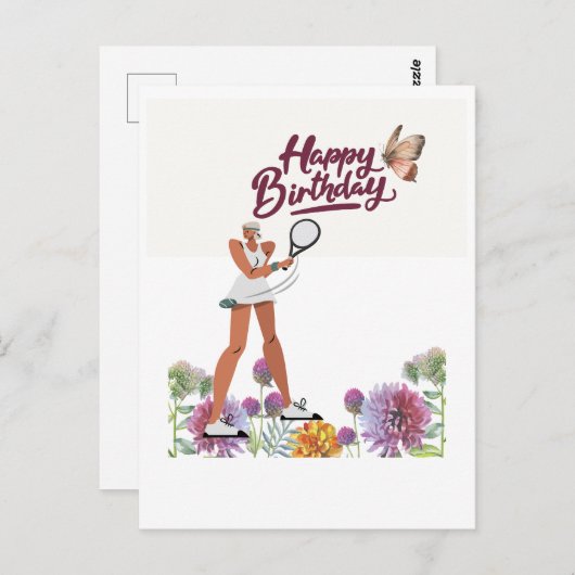 テニスの誕生日 女性プレーヤー ポストカード (正面/裏面)