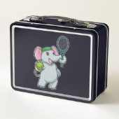 テニスの象とテニスラケット メタルランチボックス (裏面)