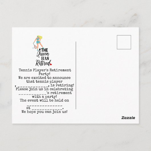 テニスの退職パーティー保存日 ポストカード (裏面)