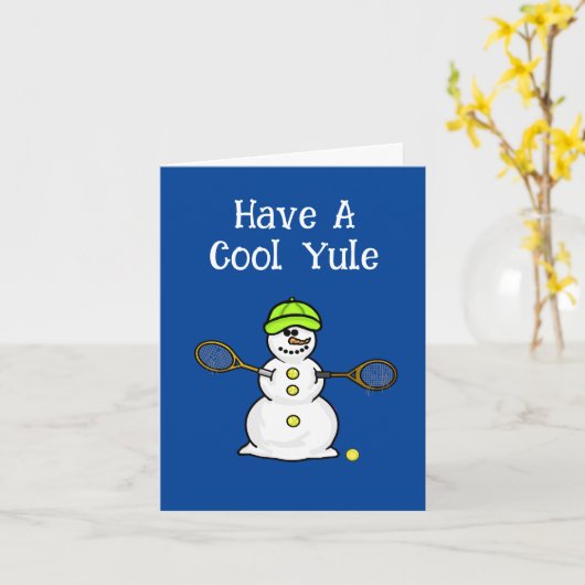 テニスの雪だるまクリスマスカード カード (黄色い花)
