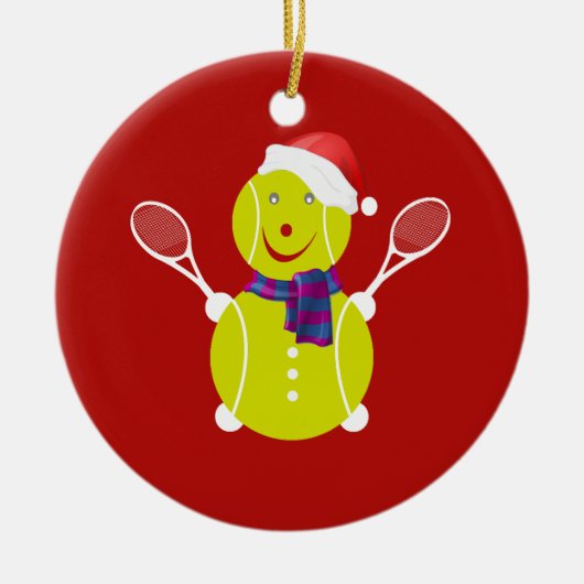 テニスの雪だるま セラミックオーナメント (正面)