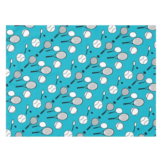 テニスの青の白黒 テーブルクロス (正面(横))