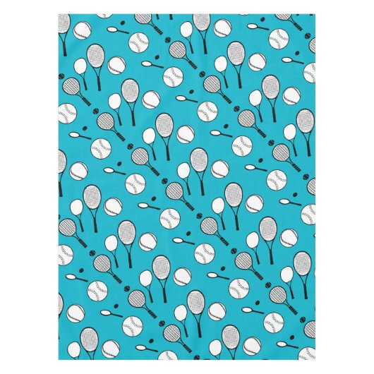 テニスの青の白黒 テーブルクロス (正面)
