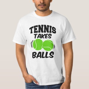 テニスは球におもしろいな人のワイシャツを取ります Tシャツ