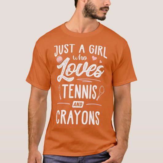 テニスやクレヨンの贈り物が大好きな女の子 Tシャツ (正面)