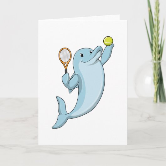 テニスをするイルカとテニスラケット カード (正面)