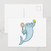 テニスをするイルカとテニスラケット ポストカード (正面/裏面)