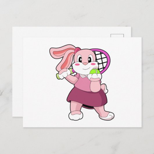 テニスをするウサギ(テニスラケットを持って) ポストカード (正面/裏面)