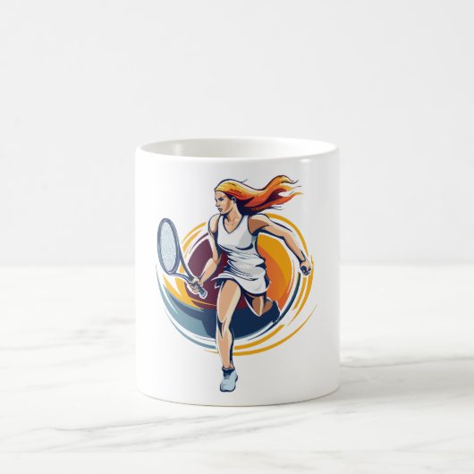 テニスをする女性 コーヒーマグカップ (中央)