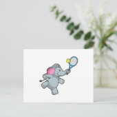 テニスをする象とテニスラケット ポストカード (スタンド正面)