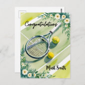テニスをテーマにしたお祝いのボールと花 ポストカード (正面/裏面)
