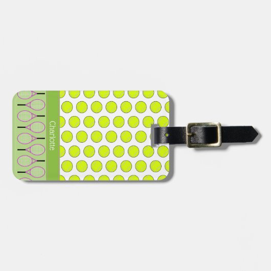テニスをテーマにしたグリーンパターン名前をカスタムする ラゲッジタグ (正面横)