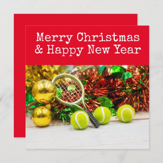 テニスをテーマにしたテニスクリスマス シーズンカード (正面/裏面)