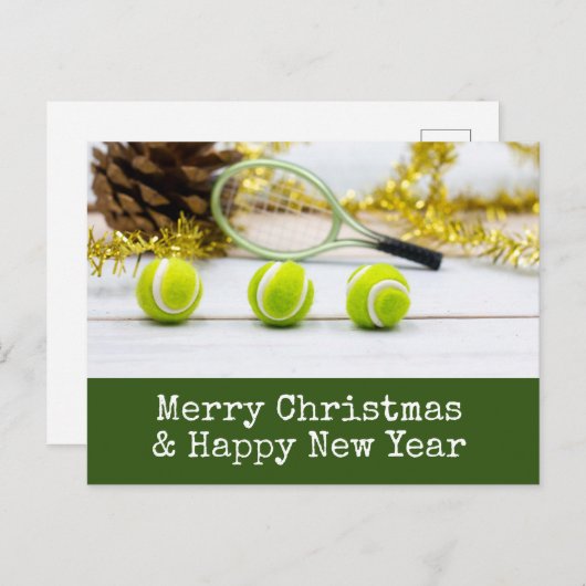 テニスをテーマにしたテニスクリスマス シーズンポストカード (正面/裏面)