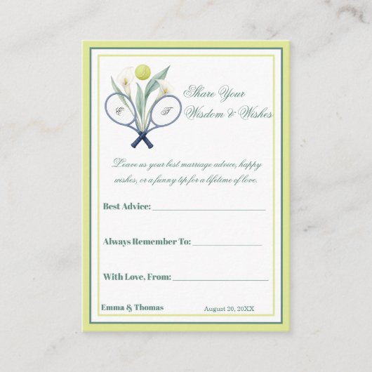 テニスをテーマにしたテニ結婚スコアのグリーンライムカラー アドバイスカード (正面)