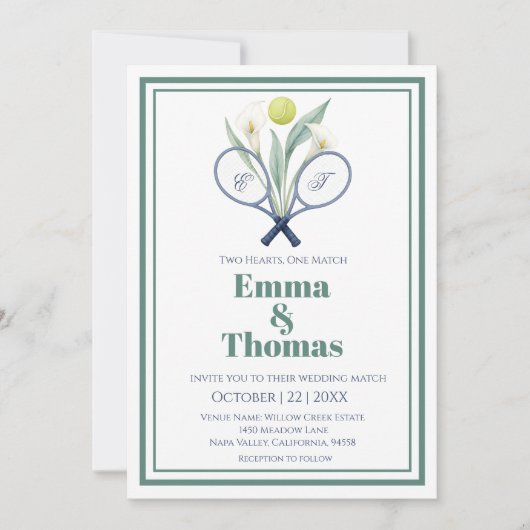 テニスをテーマにしたテ結婚ンニスコアのキャラユリ 招待状 (正面)