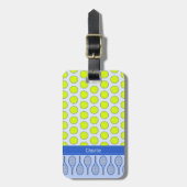 テニスをテーマにしたパターン名前をカスタムするブルー ラゲッジタグ (正面縦)